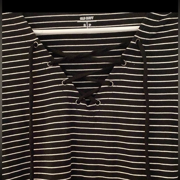 Old Navy black and white stripe top with cross lace front - Picture 4 of 5